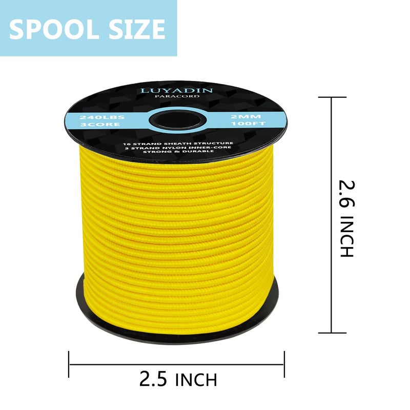 LUYADIN Paracord 240lb - Diameter 2mm Micro Utility Cord -3 Strand Parachute Spool Cord - 100ft 200ft,Paracord for Camping,Hiking,Fishing,Outdoor and DIY - Image 2